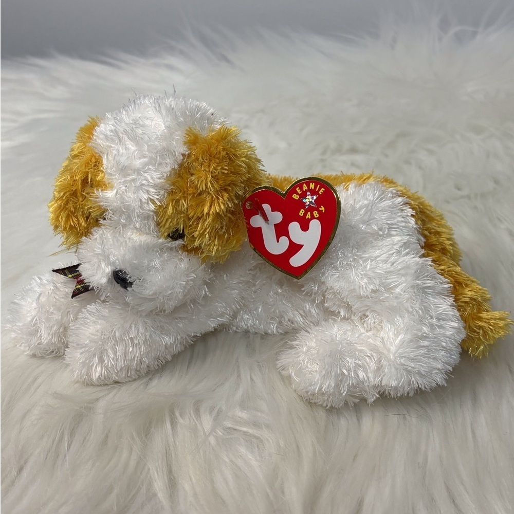 Ty(71)Plush Puppy “Darling” with White and Tan Fur very soft